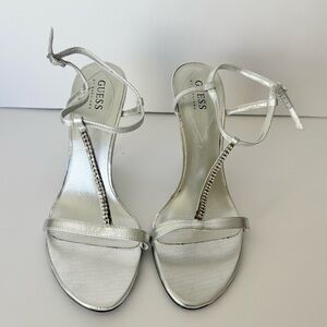 Guess Metallic Silver Strappy Heels
